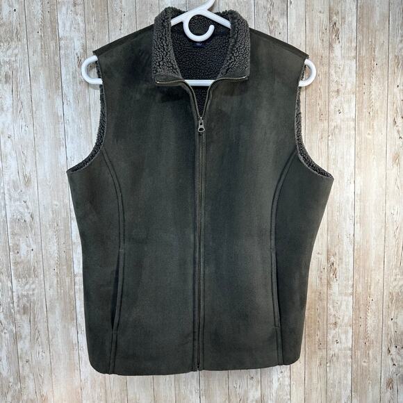 Lands End‎ Vest Womens S Charcoal Grey Sherpa Lined Faux Suede Outdoor Cabincore - Picture 1 of 7
